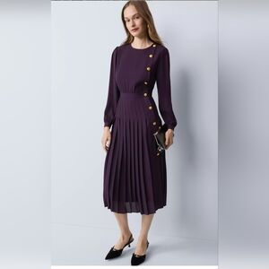 Ann Taylor Deep Purple Long Sleeve Dress